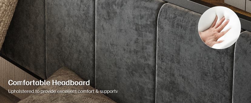 OLEVS Full Bed Frame with Headboard, Metal Platform Bed Full Size with 2-Tier Storage, LED Light & Charging Station Type C, No Box Spring Needed