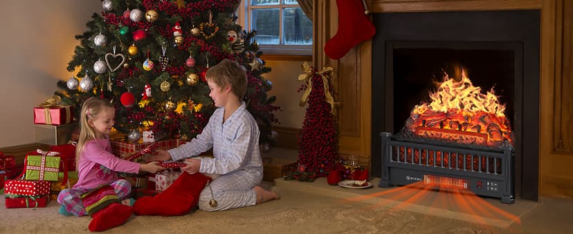 Electric Fireplace Logs 20-Inch, Remote Controller Fireplace Insert Log Heater, Adjustable Flame Colors, Realistic Fake firewood Flame, Overheat Protection, Timer, Thermostat, 1500W Black