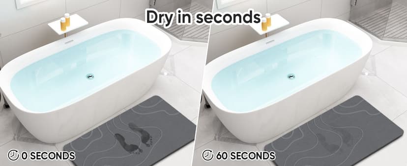Stone Bath Mat Diatomaceous Earth Shower Mat Non-Slip Super Absorbent Diatomite Stone Mats for Bathroom Floor Quick-Drying Easy to Clean (24''*16'' Grey)