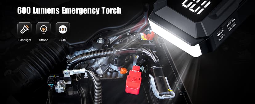 5000A Jump Starter Povasee Car Battery Jump Starter, 12V Jump Box for car up to All Gas or 10L Diesel Engine Battery Jumper Starter Portable with 3" LCD Display Power Bank/Dual Output/LED Light