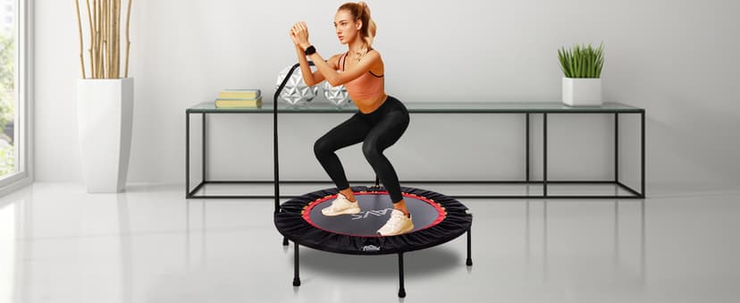 Foldable Mini Trampoline for Adults & Kids 40/48 inch Rebounder Trampoline with Adjustable Foam Bar for Indoor Workout Fitness