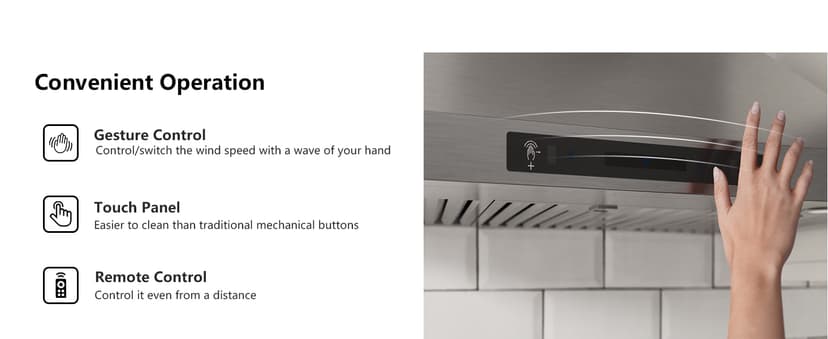 IKTCH 36-inch Wall Mount Range Hood 900 CFM Ducted/Ductless Convertible, Kitchen Chimney Vent Stainless Steel with Gesture Sensing & Touch Control Switch Panel, 2 Pcs Adjustable Lights(IKP02-36'')