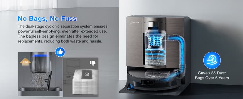 ECOVACS DEEBOT X11 OmniCyclone Robot Vacuum and Mop, PowerBoost Charging, OZMO Roller 2.0 Instant Self-Washing Mop, 19,500Pa Suction, Bagless OmniCyclone Station, AIVI 3D Smart Navigation