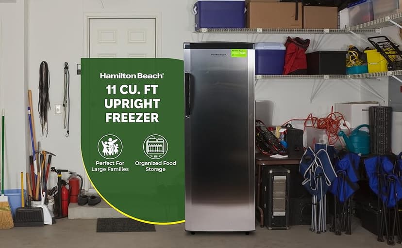 Hamilton Beach Upright Freezer, Deep Freeze, Stainless Steel Freezer with Drawer Compartments, 11 cu. ft. Freezer – 25”D x 23.6”W x 66.5”H