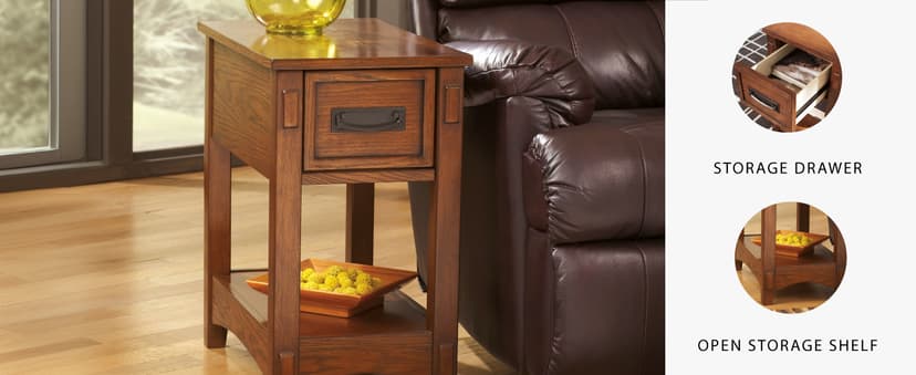 Signature Design by Ashley Breegin New Traditional Wooden Chair Side End Table with 1 Drawer and 1 Fixed Shelf, Brown