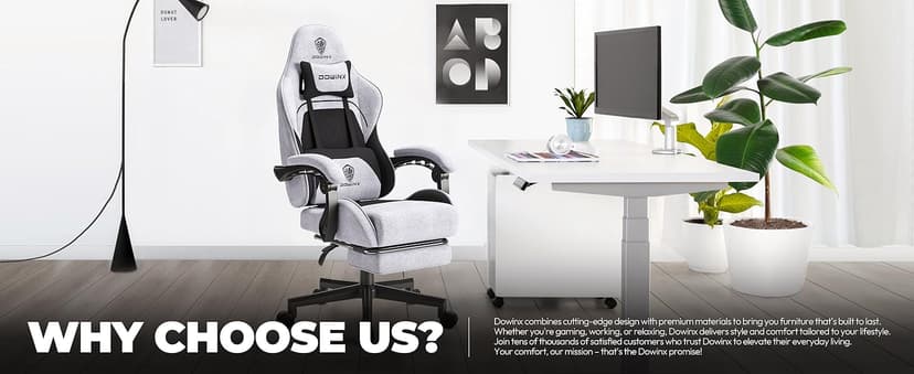 Dowinx Gaming Chair Fabric with Pocket Spring Cushion, Massage Game Chair Cloth with Headrest, Ergonomic Computer Chair with Footrest 290LBS, Black and Grey