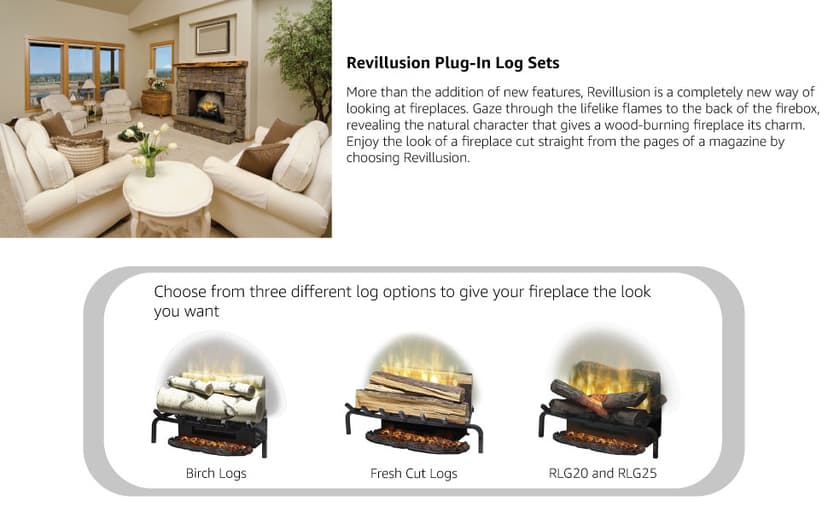 Dimplex Revillusion Electric Fireplace Log Insert - 20 Inch Faux Wooden Logs, Plug in Electric Heater; Remote Control Included - Supplemental Zone Heat | Model #RLG20