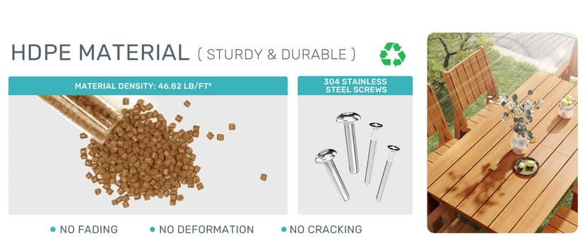 ZHUSI Patio Table and Chairs Set, Outdoor Table and Chairs,HDPE Outdoor Dining Set with Umbrella Hole for Backyard, Poolside