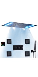 14 X 20 Inch LED Rain Ceiling Shower Head with Hand Sprays Thermostatic Rainfall Shower System Set Digital Display Matte Black