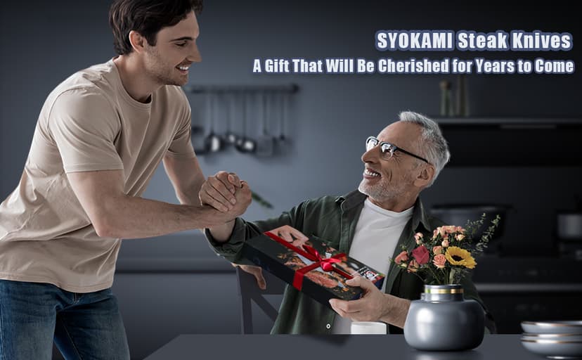 Steak Knives Set of 6, 4.8 Inch High-Carbon Japanese Stainless Steel Non-serrated Steak Knife with Wood Handle, Damascus Pattern Full Tang Design, Razor-Sharp Dinner Knives with Gift Box