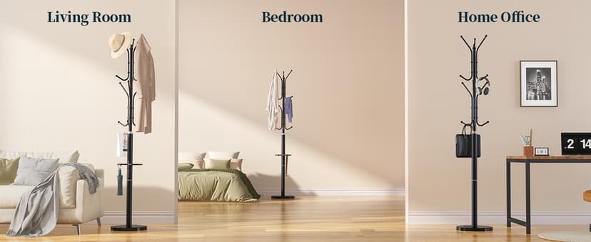 Yoobure Metal Coat Rack Freestanding with Marble Base, Coat Tree with 12 Hooks & Umbrella Holder, Coat Hanger Stand for Corner Entryway Bedroom Office, Heavy Duty Coat Rack Stand for Clothes Hats Bags