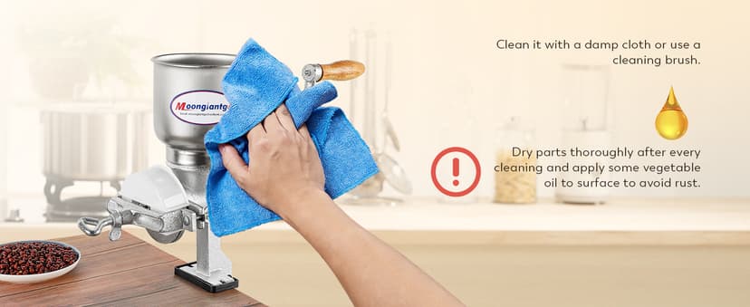 Moongiantgo Corn Grinder Cast Iron, Hand Crank Grain Mill with Large Hopper & Table Clamp, for Manual Crushing Barley Wheat Berries Coffee Chickpeas Seeds Pepper Dried Beans Animals Feed Home Brewing