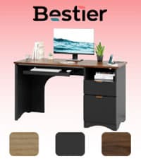 Bestier Computer Desk with Keyboard Tray, 55 inch Office Desk with Power Outlet, Modern Home Office Desk with File Drawer (Natual Oak, 55" W with Single-Sided Drawers)