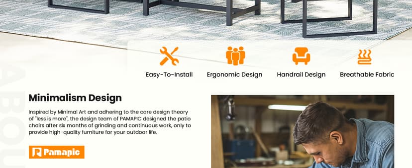 Pamapic 4 Pieces Outdoor Patio Furniture Set, Modern Metal Balcony Furniture with Plastic-Wood Coffee Table, All-Weather Patio Conversation Set with Thick Cushion for Balcony, Porch, Gray