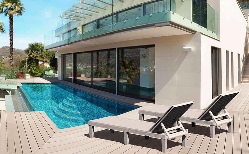 Outdoor Chaise Lounge Chair for Pool, Patio Bench Waterproof Sunbed,Mocha