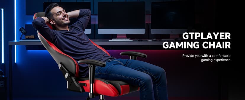 GTRACING Gaming Chair with Reclining Backrest, Adjustable Height and Swivel Base, Ergonomic Computer Chair with Headrest and Lumbar Support (Red)