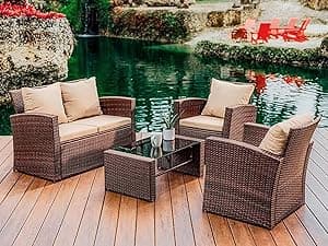 Nestl Chaise Lounge Chair Outdoor Set of 2, Wicker Patio Lounge Chair, Outdoor Lounge Chair with Reclining Backrest