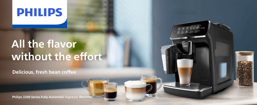 Philips 3200 Series Fully Automatic Espresso Machine, LatteGo Milk Frother, 5 Coffee Varieties, Intuitive Touch Display, 100% Ceramic Grinder, AquaClean Filter, My Coffee Choice, Black (EP3241/54)