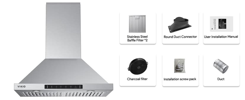 Wall Mount Range Hood 36 inch,Kitchen Vent Hoods 980 CFM Ducted/Ductless Range Hood,with Gesture Sensing & Touch Control Switch Panel, 3 Speed Exhaust Fan Permanent Filter