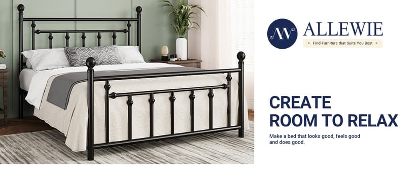 Allewie 14 Inch Queen Size Metal Platform Bed Frame with Victorian Vintage Headboard and Footboard/Under Bed Storage/No Box Spring Needed/Easy Assembly/Noise Free/Mattress Foundation/Black