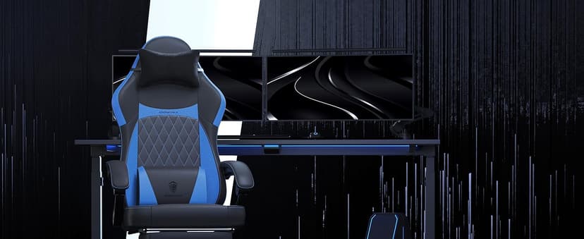 Dowinx Gaming Chair with Pocket Spring Cushion, Ergonomic Computer Chair with Massage Lumbar and Footrest for Adults, High Back Game Chair Leather for Office Gaming 300LBS, Blue New
