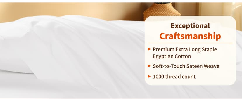 LBRO2M 100% Egyptian Cotton Sheets Set 1000 Thread Count,Queen Size Bed Sheet 4 Piece Sets,Long Staple,16 Inches Deep Pocket,All Season,Bedding Super Soft Breathable,Sateen Weave(White)