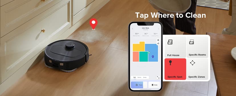 roborock Qrevo Series Robot Vacuum and Mop, 8000Pa Suction, Upgraded from Qrevo S, Anti-Tangle Brushes, Smart Obstacle Avoidance, Auto Mop Washing, All-in-One Dock, 200RPM Spinning Mops, Black(QV 35A)