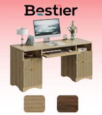 Bestier Computer Desk with Keyboard Tray, 55 inch Office Desk with Power Outlet, Modern Home Office Desk with File Drawer (Natual Oak, 55" W with Single-Sided Drawers)