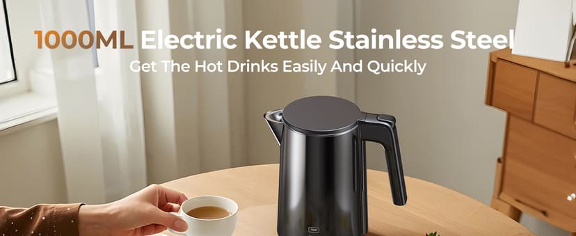 Electric Kettle 1.0L 1200W, 7 Temp Settings, 4H Keep-Warm, Fast-Boil Stainless Steel Electric Tea Kettle, 120V Water Boiler with Auto-Shut Off, Cool Touch PP Exterior for Home Office, Black