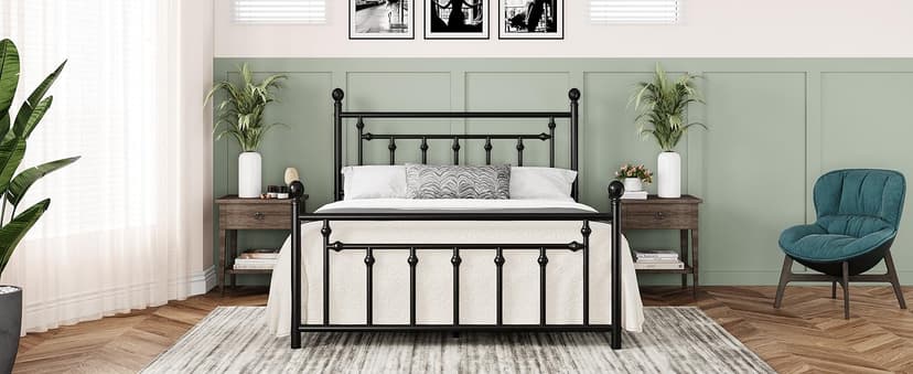 Allewie 14 Inch Queen Size Metal Platform Bed Frame with Victorian Vintage Headboard and Footboard/Under Bed Storage/No Box Spring Needed/Easy Assembly/Noise Free/Mattress Foundation/Black