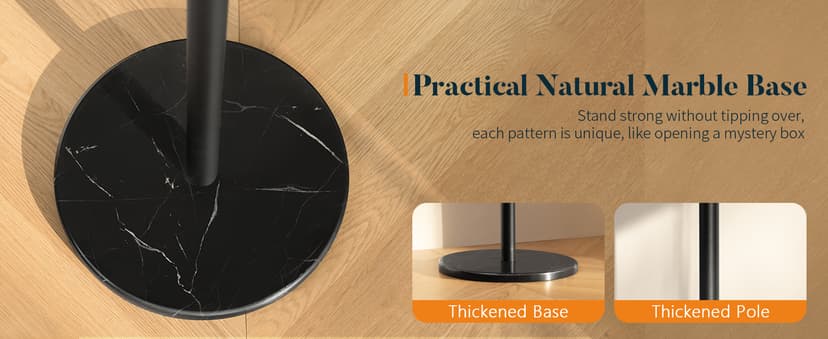 Yoobure Coat Rack Freestanding with Natural Marble Base - Coat Tree with 8 Hooks Heavy Duty Coat Hanger Stand, Metal Coat Rack Stand for Jacket, Hat, Clothes & Bag, Hall Tree Hat Rack for Entryway