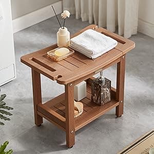 Waterproof Shower Bench, White Poly Shower Stool for Shaving Legs, Shower Chair Seat with Handles & Shower Head Holder, Plastic Bathroom Bench with Adjustable Feet for Inside Shower, Non-Slip