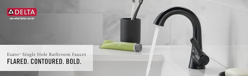 Delta Esato Brushed Nickel Bathroom Faucet 1 Hole, Single Hole Bathroom Sink Faucet for Vanity, Push-Pop Drain Assembly, SpotShield Brushed Nickel 15897LF-SP