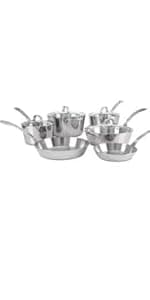 Viking Contemporary 3-Ply Stainless Steel 10 Piece Stainless Steel Kitchen Cookware, Silver