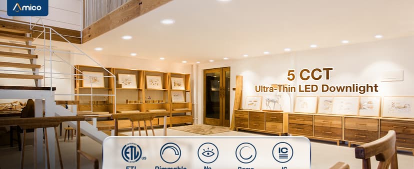 Amico 12 Pack 6 Inch 5CCT Ultra-Thin LED Recessed Ceiling Light with Junction Box, 1050LM Brightness, Dimmable Canless Wafer Downlight, 12W, ETL&FCC