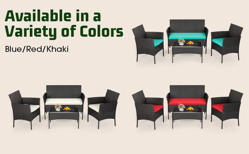 FDW | 4-Piece Patio Furniture Set | Black | Outdoor Wicker Furniture with Coffee Table | Modern Rattan Chairs Conversation Set | Outdoor Seating | Weather-Resistant | for Porch, Garden, Lawn