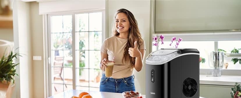 Nugget Ice Maker Countertop, Silonn Chewable Pellet Ice Machine with Self-Cleanin Function, 33lbs/24H Portable Ice Makers for Home Kitchen Officce, Black