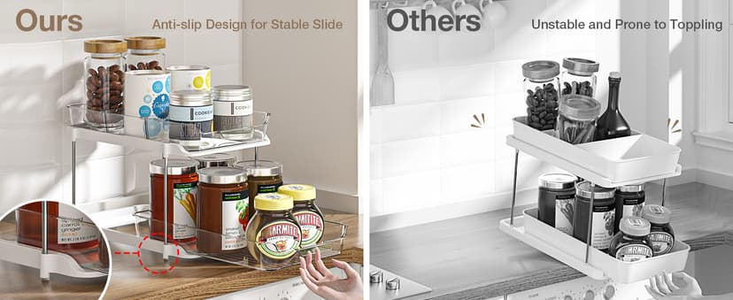 Delamu 2 Sets of 2-Tier Multi-Purpose Bathroom Under Sink Organizers and Storage, Stackable Kitchen Pantry Organization, Pull Out Medicine Cabinet Organizer with 8 Movable Dividers