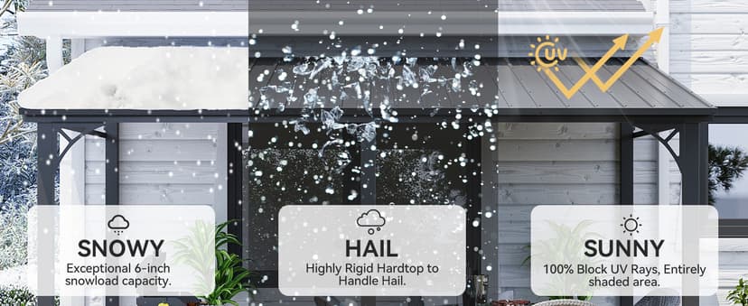 Aoxun 10' x 14' Lean to Gazebo, Upgraded Hardtop Outdoor Pergola with Sloping Galvanized Steel Roof, Large Wall-Mounted Heavy Duty Awnings for Patio, Backyard, Deck, Porch