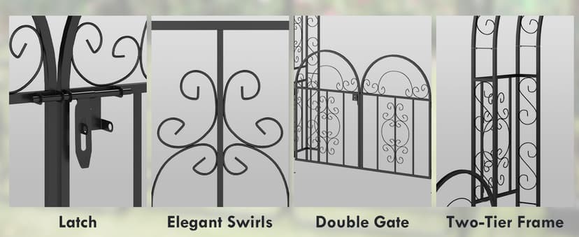 Outsunny 7.4ft Steel Garden Arch with Gate, Garden Arbor Trellis for Climbing Plants, Roses, Vines, Wedding Arch Stand for Outdoor, Garden, Lawn, Backyard, Black