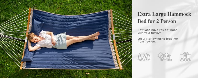 SUNCREAT Portable Outdoor Hammock with Stand, Heavy Duty Hammock with Carrying Bag, Soft Pillow, Balance Ropes, Dark Blue