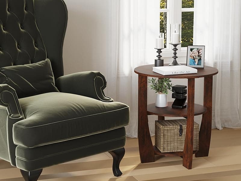 Round End Table with Storage Shelf,3 Tier Modern Side Table, Sofa Recliner Side Table,Accent Coffee Table,Nightstand for Living Room Bedroom for Small Spaces,19.7" D x 21.7" H