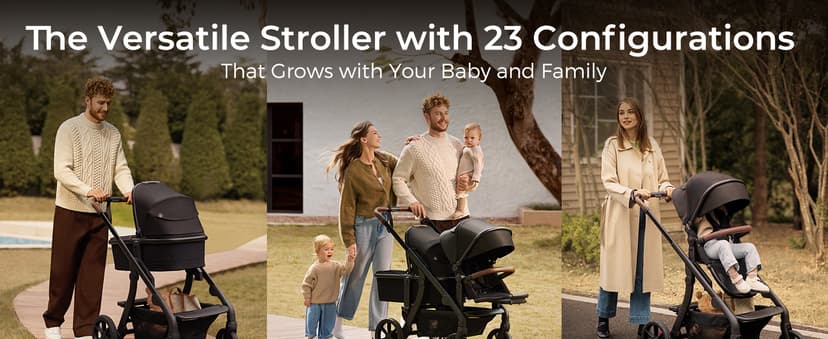 Momcozy ChangeGo Baby Stroller, Convertible Single-to-Double-to-Wagon Stroller with 23 Configurations, Bassinet, Seat Included, Large PU Wheels, All-Wheel Suspension & Extendable UPF50+ Canopy