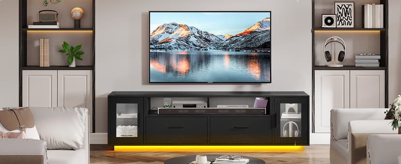 YITAHOME TV Stands for Living Room, Modern TV Stand for 65/70 inch TV, LED TV Entertainment Center with Storage & Power Outlets, TV Console Cabinet, Black