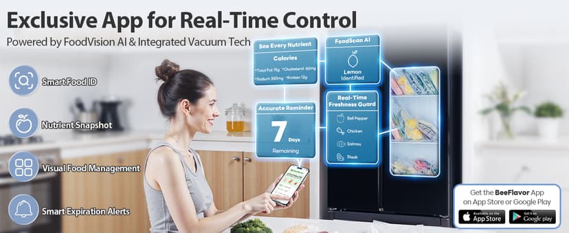 PressFree TRUE-Auto Vacuum Sealer Machine, Beelicious 85KPA Fully Automatic 8-IN-1 Food Sealer with Bags Storage, Build-in Cutter, Moist Mode and Air Suction Hose | Digital Countdown | Sous Vide