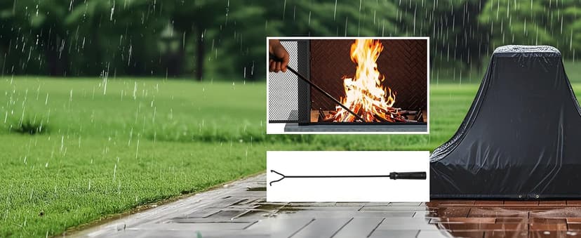 Sunjoy Outdoor Fireplace with Wood Storage and Chimney, Steel Metal Fire Pit with Mesh Spark Screen Door & Fire Poker, Fireplace Tool and PVC Cover, for Patio Garden Deck Backyard, Black