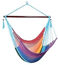 Upgraded Caribbean Hammock Chair with Detachable Metal Bar, Large Hammock Swing Chair, XL Rope Hanging Chair for Outdoor Indoor, 330 LBS Weight Capacity, Burlywood