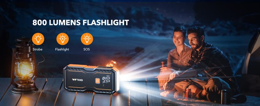 OXILAM Jump Starter 6000A for All Gas/12L Diesel, Car Battery Jumper Starter Portable, 12V Lithium Jump Box with Jumper Cables, LED Display, LED Light, Power Bank with USB, Type C Port