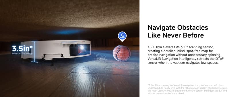 DREAME X50 Ultra Complete Robot Vacuum and Mop with Auto-Empty and Mop Self-Cleaning, 20,000Pa Suction, Obstacle Avoidance and 360° Navigation, Corner to Edge Deep Cleaning, Detangling Brush (White)