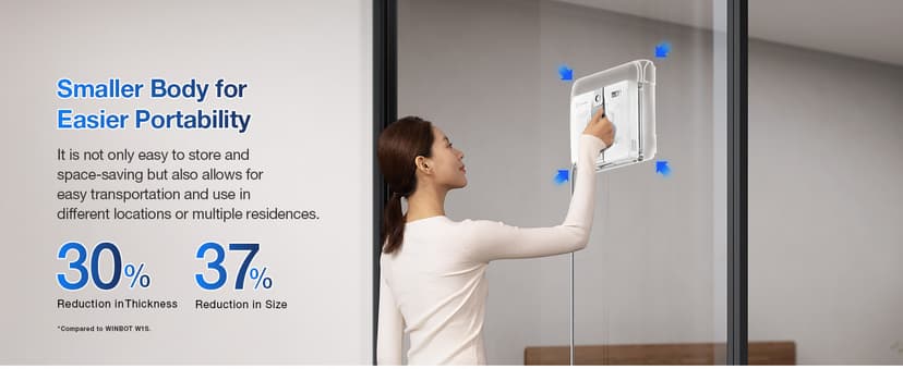 ECOVACS WINBOT Mini Window Cleaning Robot - Compact Design, Dual Nozzles with Ultrasonic Spray, 9-Stage Protection System, Intelligent Path Planning, 3 Cleaning Modes, Anti-Slipping System